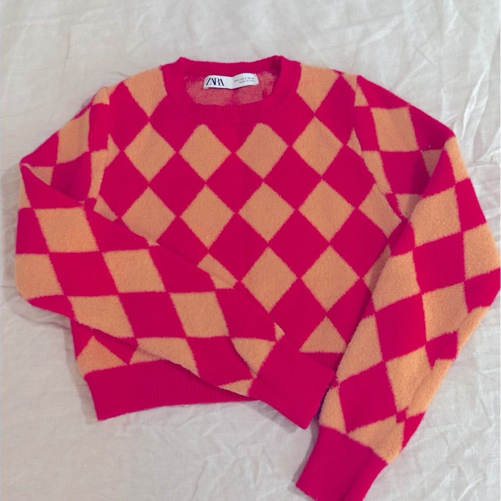 Pink and yellow checker croped sweater